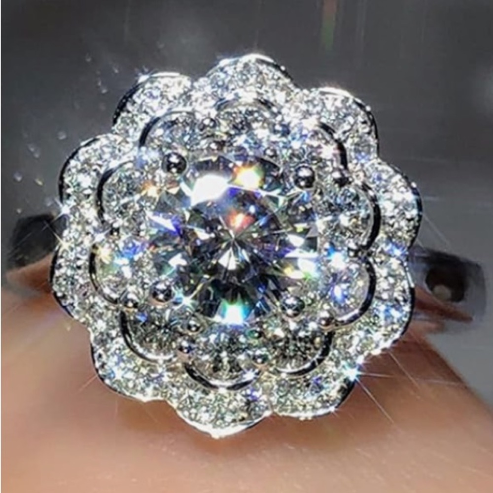Delicate Flower CZ Ring โ Silver Tone Fashion Jewelry, Sizes 8,9,10 - Picture 6 of 8